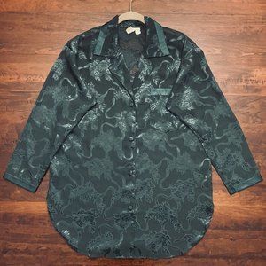 Vintage Victorias Secret M‎ Gold Label Embossed Floral Sleep Shirt Emerald Green